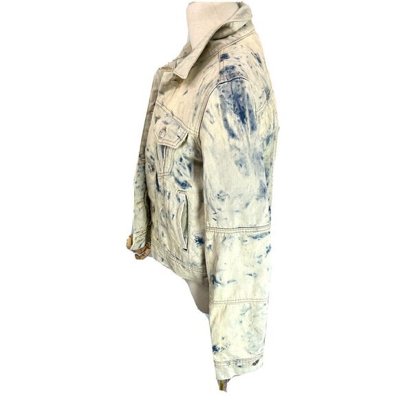Free People Jean Jacket Acid Wash Tie Dye Denim S Cream Blue Rumor Jones - Picture 4 of 16